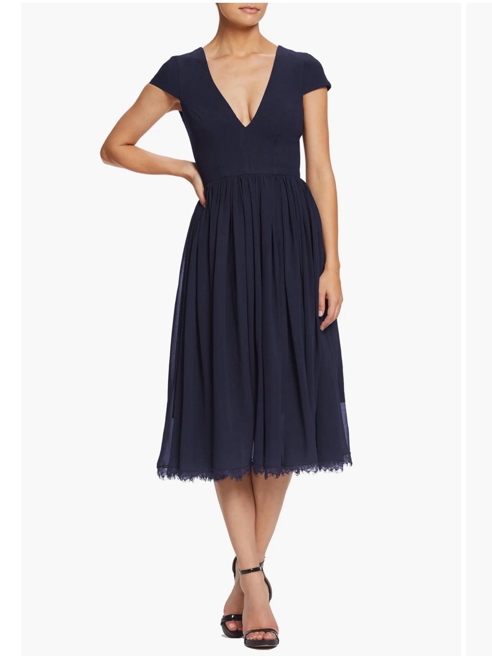DRESS THE POPULATION Corey Chiffon Fit & Flare Cocktail Dress | Midnight Blue